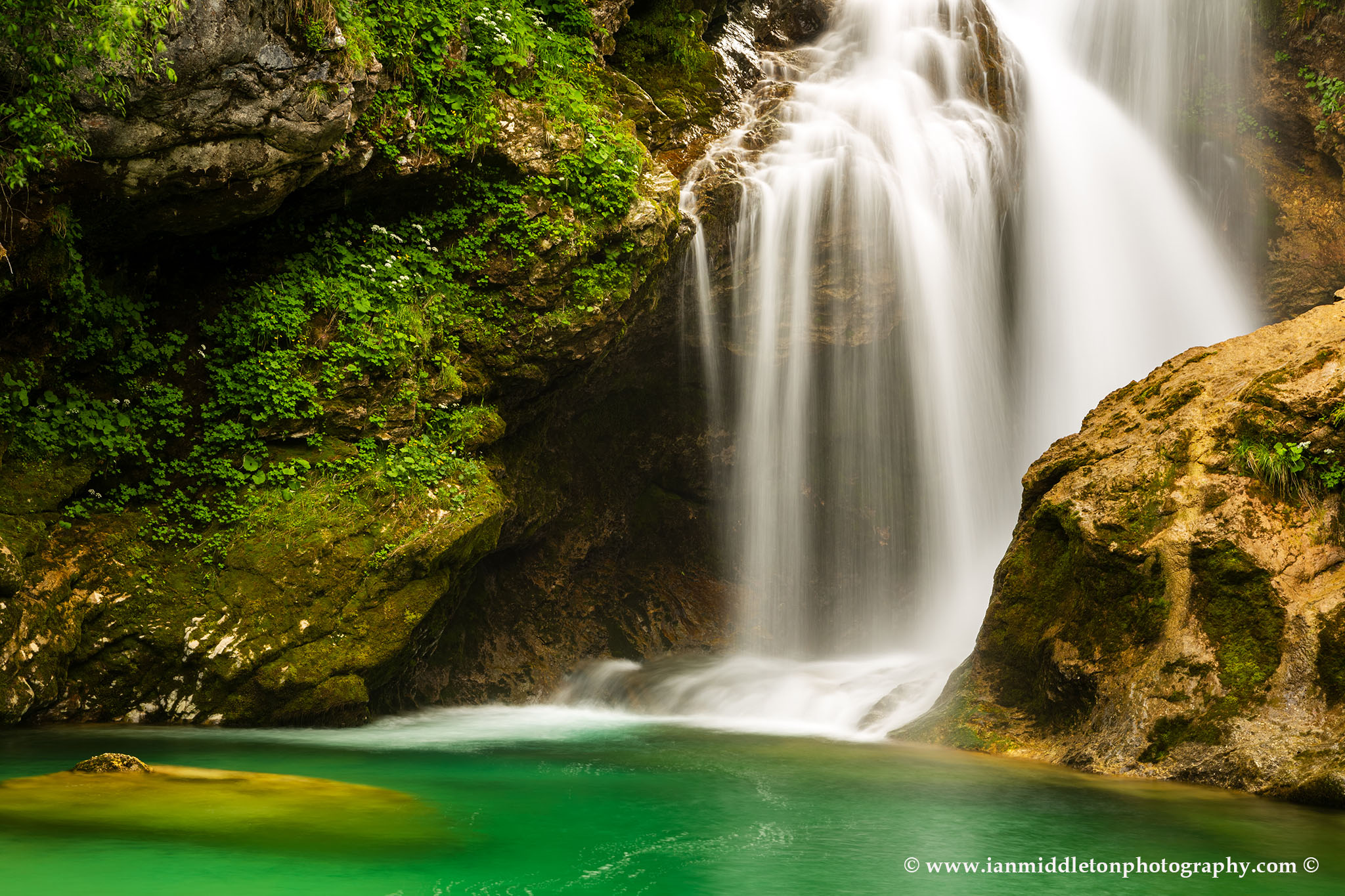 The 16 Metre high Sum Waterfall in Vintgar Gorge, near Bled, Slovenia.