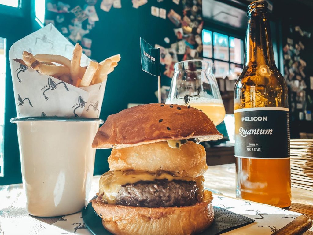 Burger at Pop's Place and Burger Bar in Ljubljana.