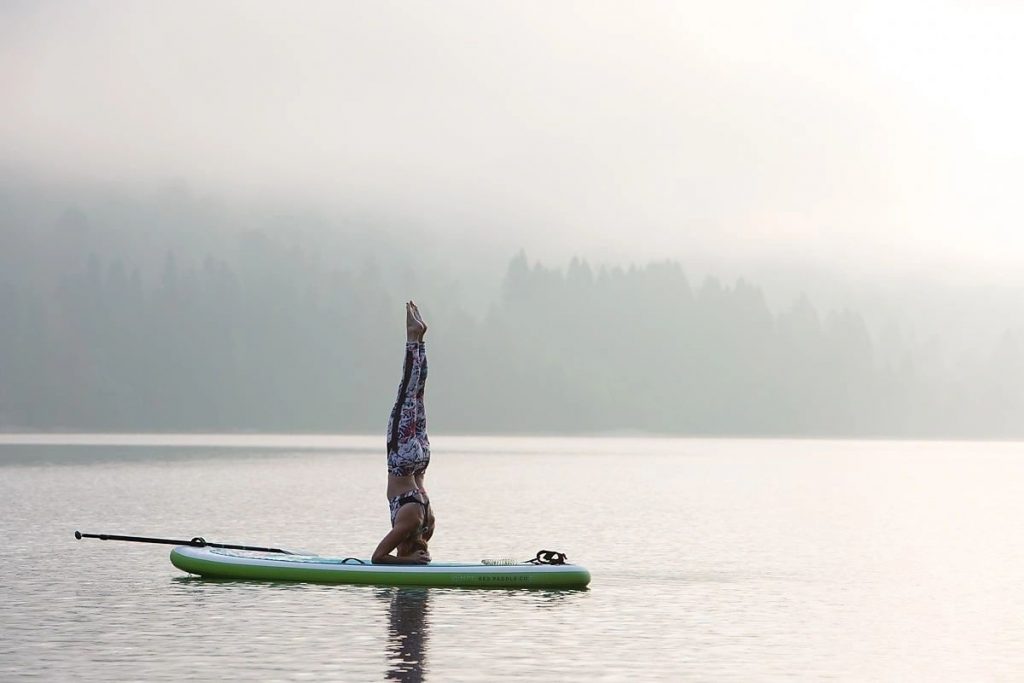 Yoga at Lake Bohinj, Slovenia.